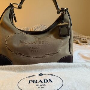 Prada Tan and Brown Shoulder Bag with Signature Style